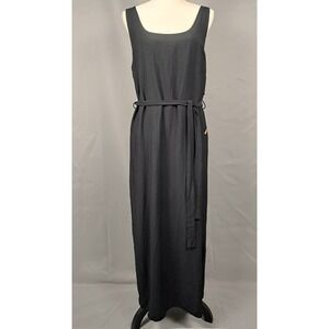 WHITE BIRCH‎ XL Maxi Dress Black Sleeveless Button Accent Tie Belt Classic